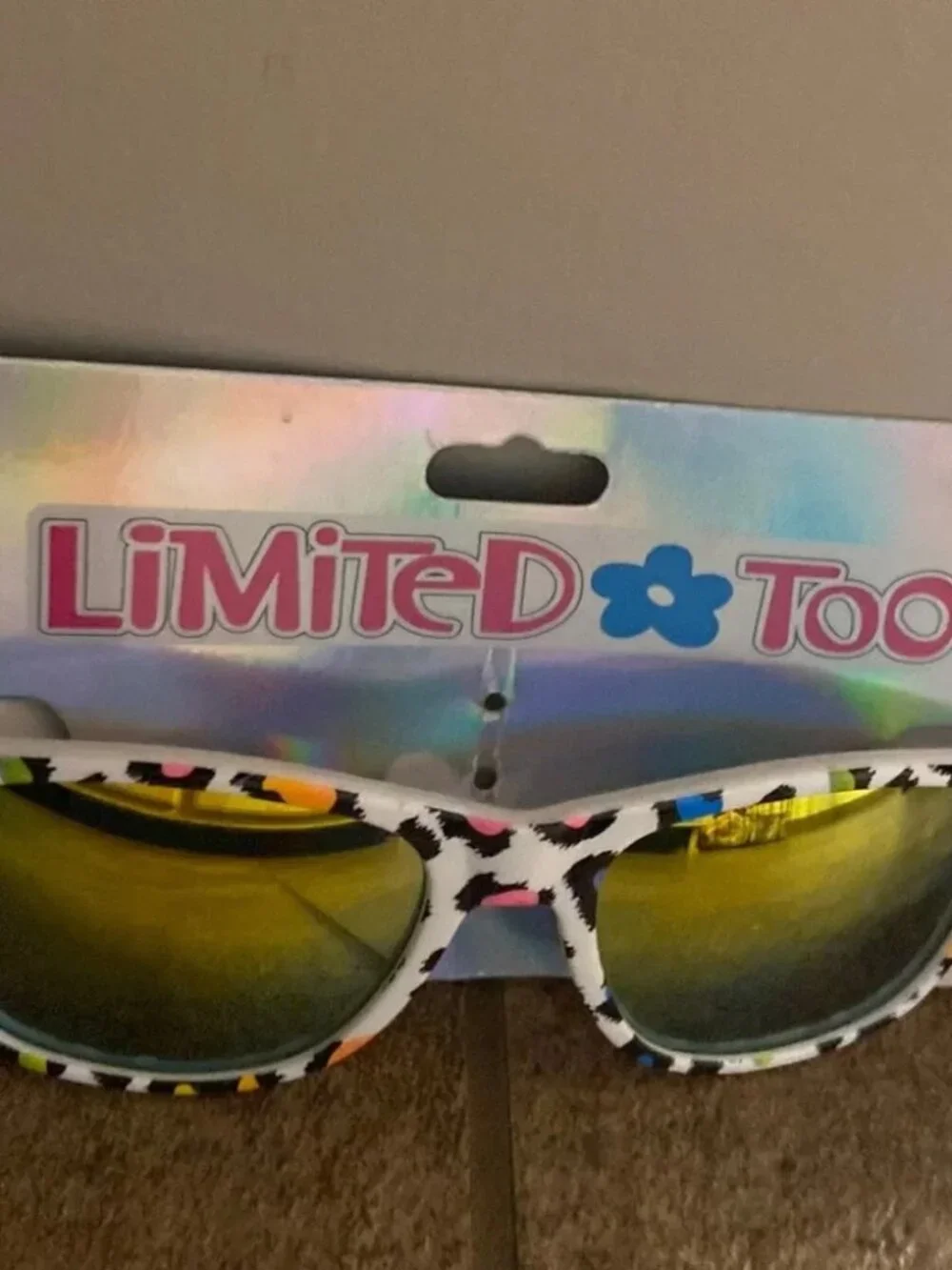 NWT Limited Too Girls White Colorful Cheetah Sunglasses